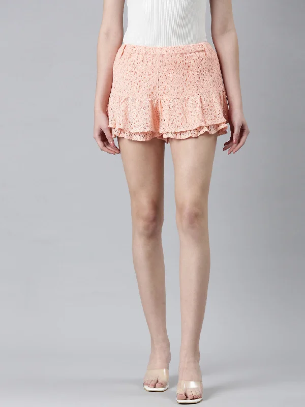 Skirts with belt loops Women Peach Solid Flared Skirt