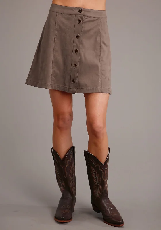 Skirts for a nature walk Stetson Womens Khaki Polyester Faux Suede Gored Skirt