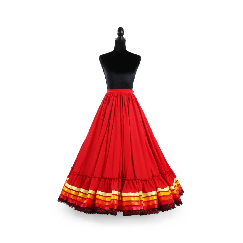 Skirts with a scalloped hem Hoja de Maiz Folklorico Dance Practice Skirt, Doble Vuelo, Red