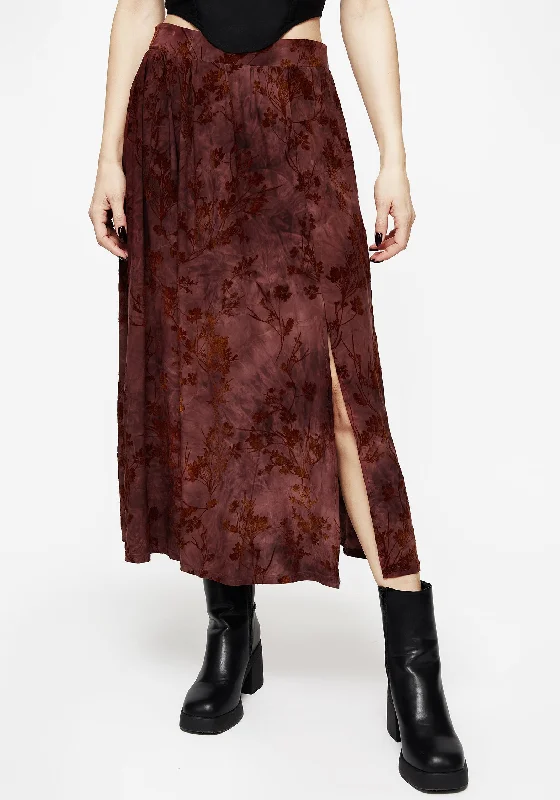 Skirts with belt loops Wytchelm Floral Flocked Velour Midaxi Skirt - Red