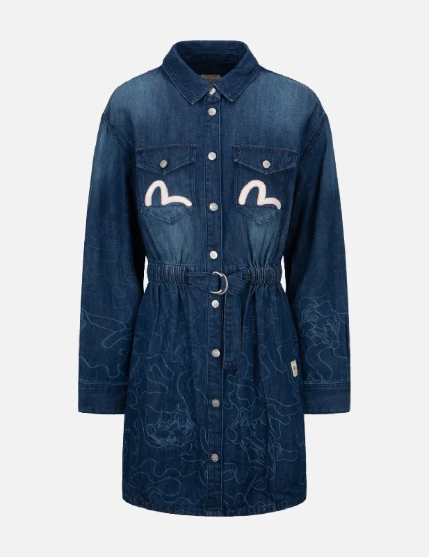 Skirts with a side zipper Gradated Laser-print Denim Dress