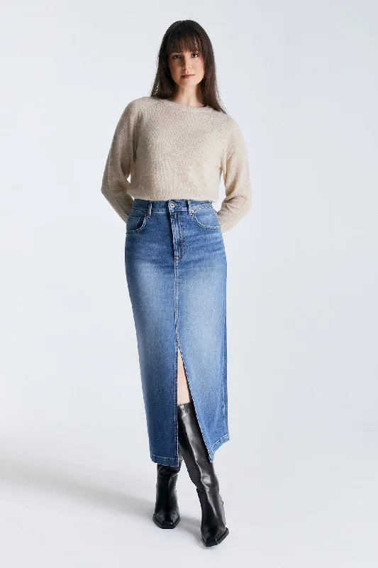 Skirts for a charity event Valerie Mid Waist 5 Pocket Long Skirt Medium Blue