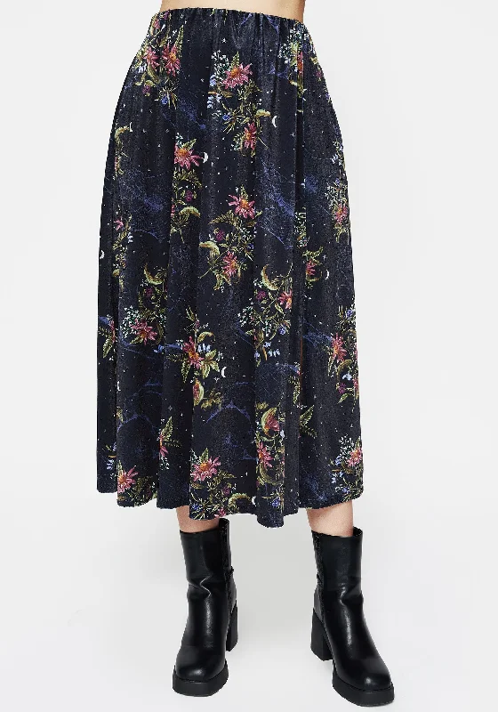Floral - printed skirts for girls Cleome Floral Spiderweb Velour Midi Skirt