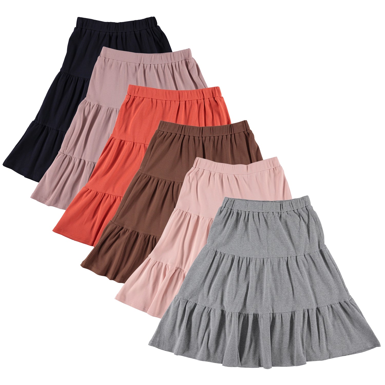 Skirts for a nature walk Women's Elastic Waist Ribbed Tiered Skirt - 25''