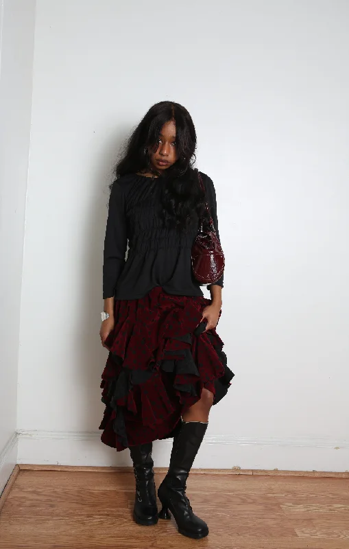 Skirts with a patchwork pattern Comme des Garçons Comme des Garçons (CDGCDG) Ladies' Skirt - Black X Burgundy