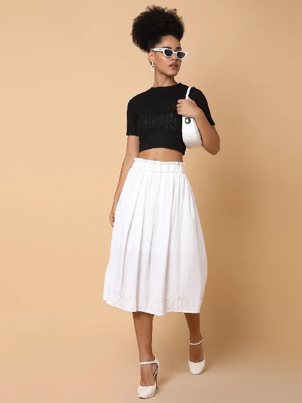 Skirts for a graduation ceremony Women Solid White Flared Midi Skirt