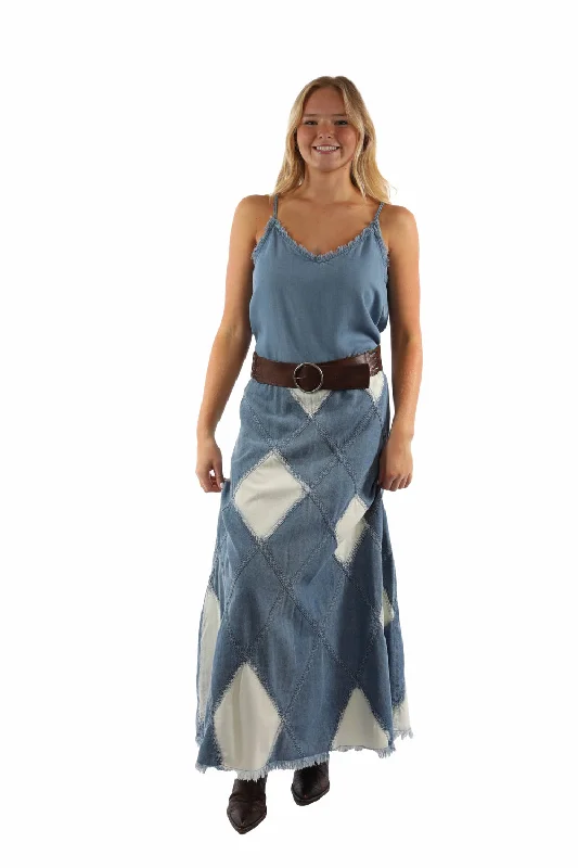 Pleated school skirts for girls Scully Womens Acid Wash Diamond Panels Blue 100% Cotton Skirt XL