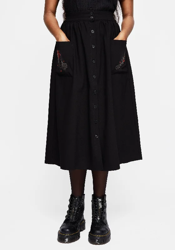 Women's summer floral skirts Foxfire Embroidered Button Up Midi Skirt
