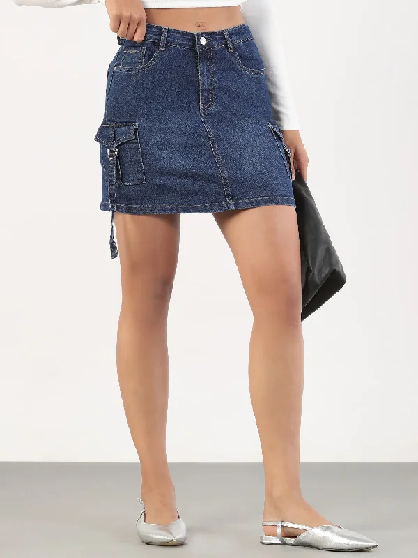 Sequined skirts for parties Women Solid Pencil Fit Mini Blue Denim Skirt