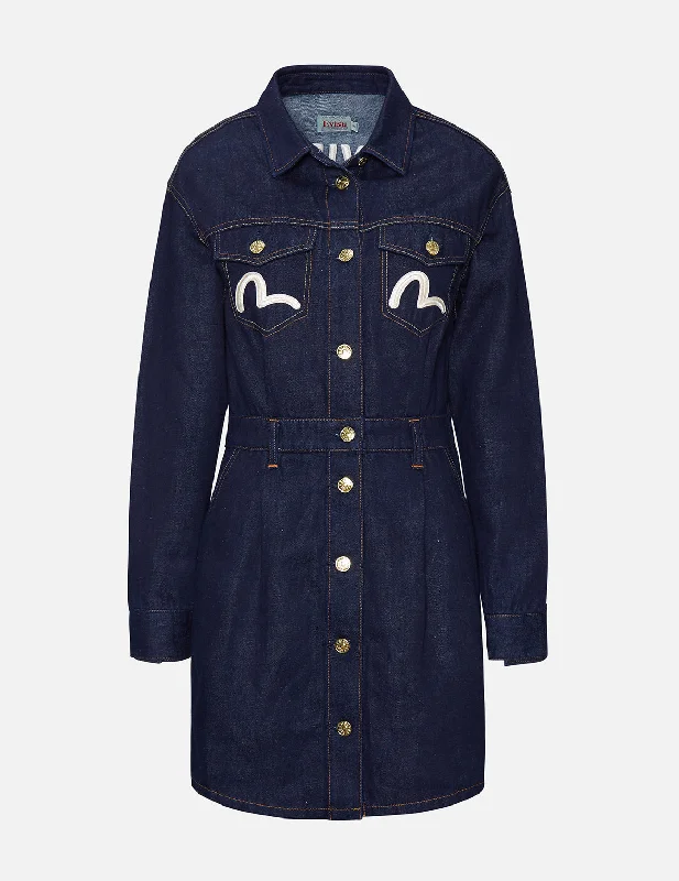 Denim skirts with embroidery Crane Graphic and Seagull Denim Dungaree Dress