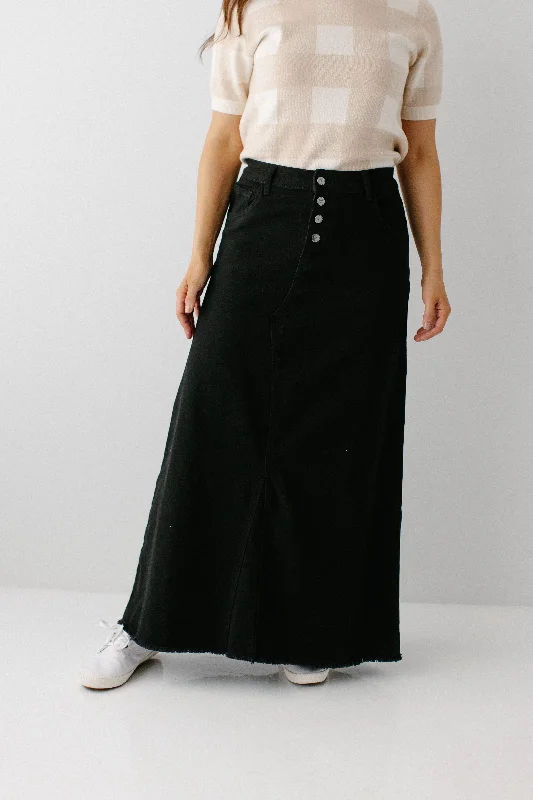 High - waisted skirts for tummy control 'Haven' Long Knit Denim Skirt in Black