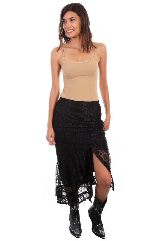 Skirts with side slits Scully Womens Black Rayon Front Slit Skirt S