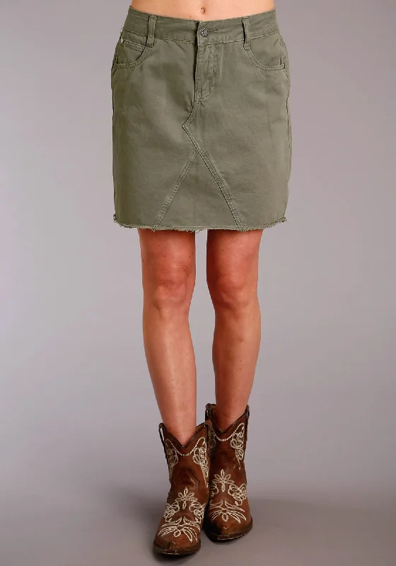 Skirts with a jacquard pattern Stetson Womens Five Pocket Raw Edge Olive 100% Cotton Skirt