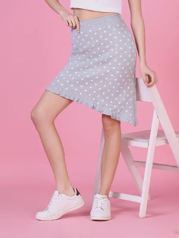 Midi skirts with pockets Women Grey Geometric A-Line Skirt