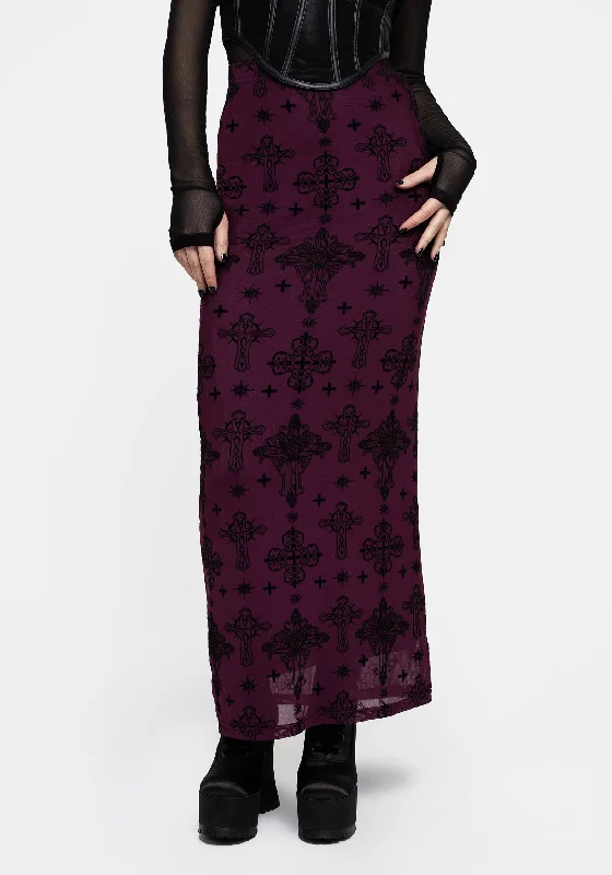 Printed chiffon skirts for spring Priestess Flocked Mesh Maxi Skirt - Purple