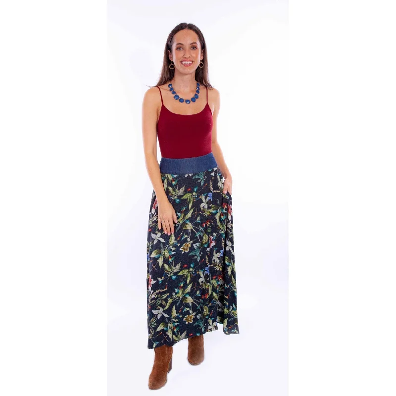 Skirts with decorative buttons Scully Womens Tropical Floral Wrap Black 100% Rayon Skirt