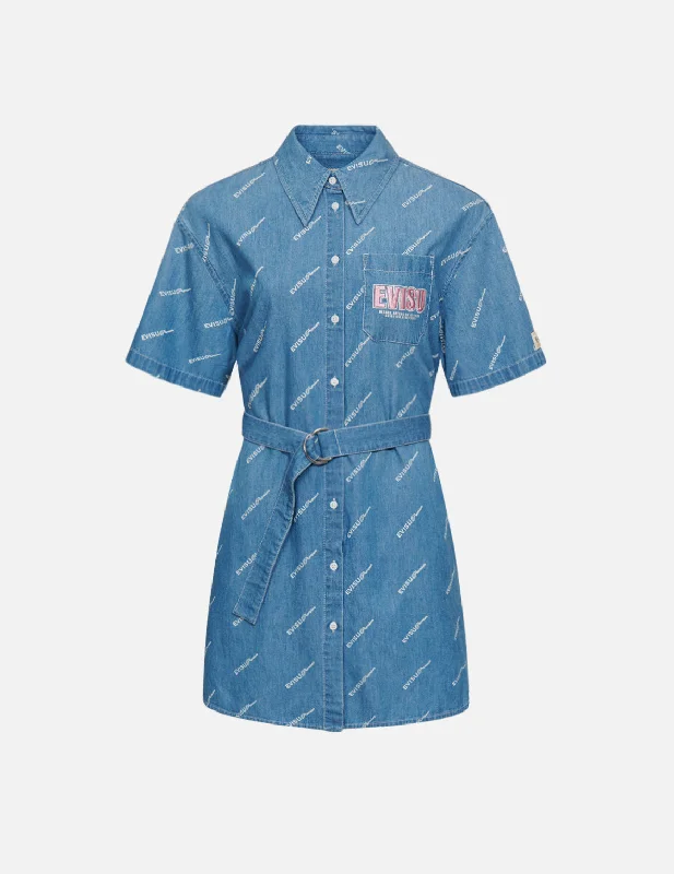 Elastic - waisted maternity skirts Sake Bottle Embroidered Monogram Denim Shirt Dress