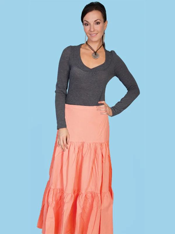 Skirts with decorative buttons Scully Womens Peach 100% Cotton 3 Tier Skirt