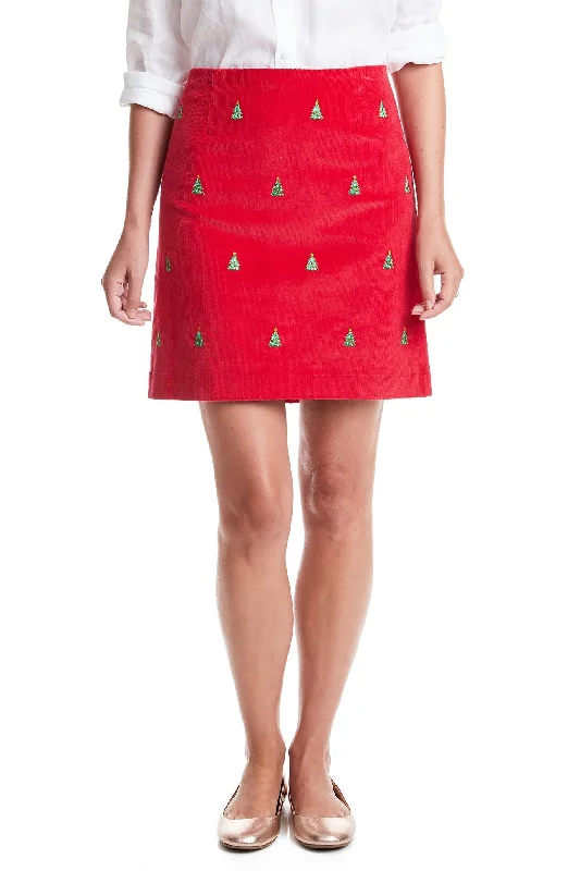 Skirts with a tiered ruffle Ali Skirt Corduroy Crimson with Christmas Tree