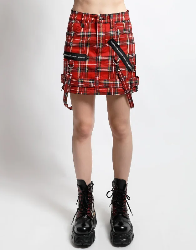 Denim skirts with embroidery BONDAGE SKIRT RED PLAID