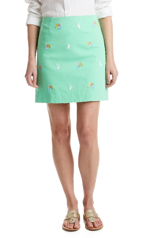 A - line skirts for petite women Ali Skirt Stretch Twill Spring Green with Easter Eggs and Bunny 19"