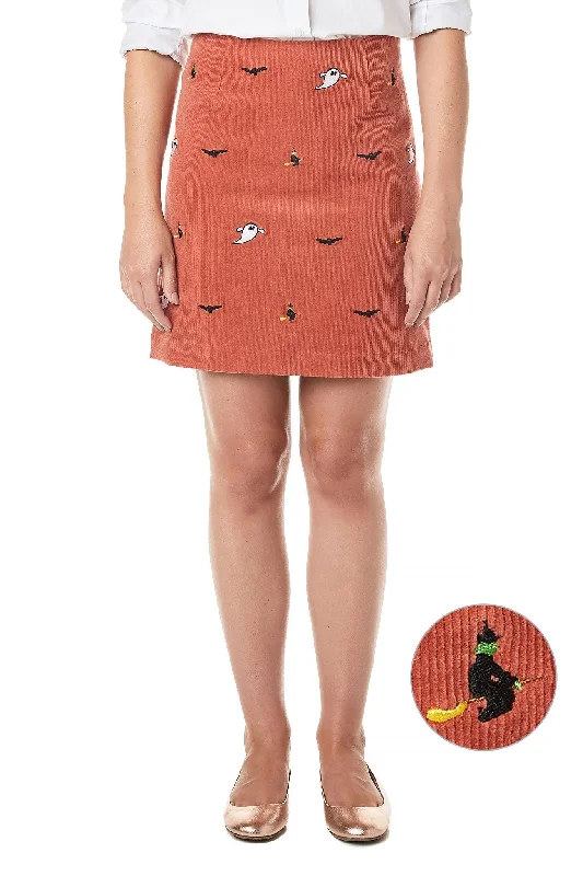Skirts with a metallic finish Ali Skirt Corduroy Nantucket Red with Ghost Bat & Witch 19"