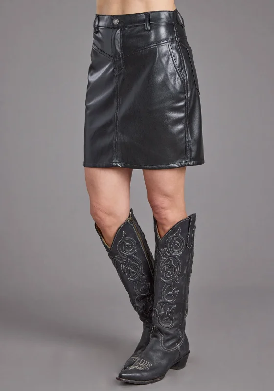 Skirts for dancing Stetson Womens Front Back Yokes Black Faux Leather Skirt