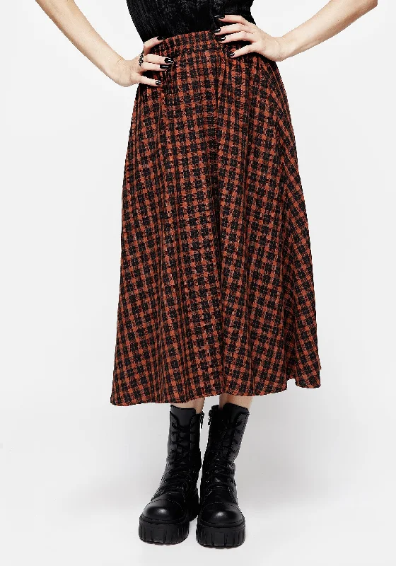 Skirts with a back vent Terra Check Midi Skirt - Orange