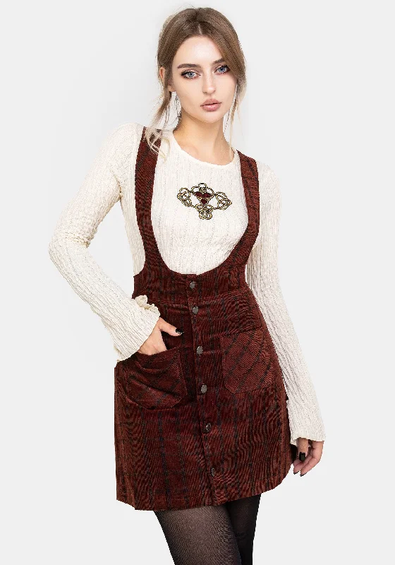 Striped skirts for a nautical look Terracotta Check Cord Mini Pinafore Skirt