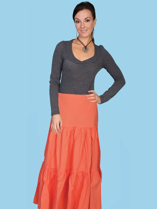 Leather pencil skirts for women Scully Womens Orange 100% Cotton 3 Tier Skirt