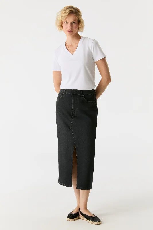 Skirts with side slits Evelyn Mid Waist 5 Pocket Long Skirt Black VT