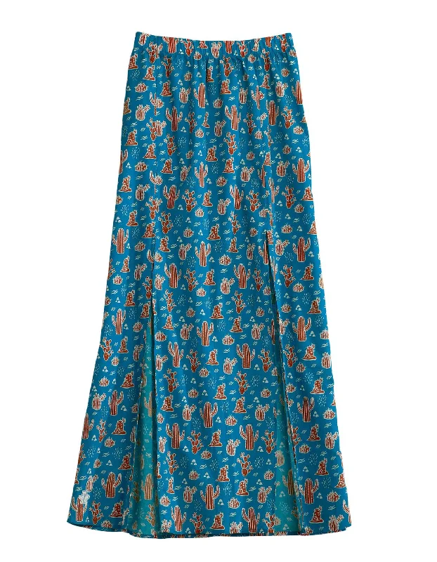 Skirts with belt loops Tin Haul Womens Blue 100% Cotton Cacti Print Maxi Skirt