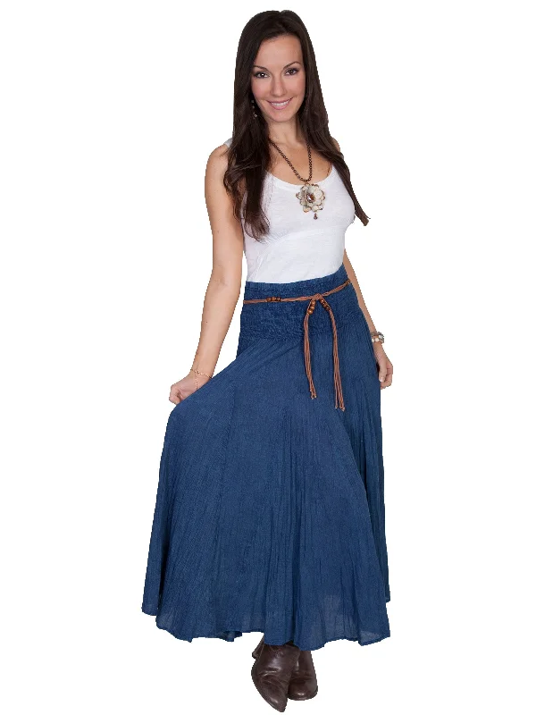 Denim skirts with embroidery Scully Womens Vertical Panel Full Length Dark Blue 100% Cotton Skirt