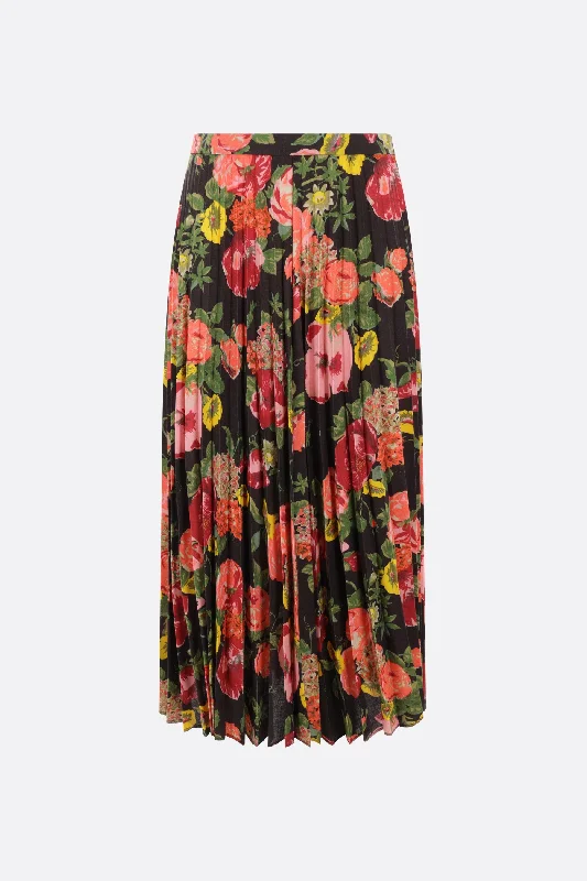Skirts for a movie premiere floral print wool blend pleated skirt