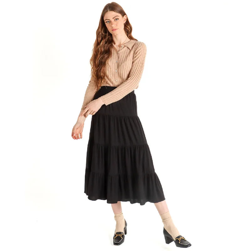 Button - down skirts for a classic style Women's Elasticated Tiered Midi Skirt