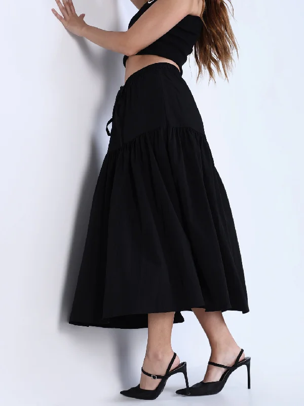 Floral - printed skirts for girls Women Black Solid Flared Skirt