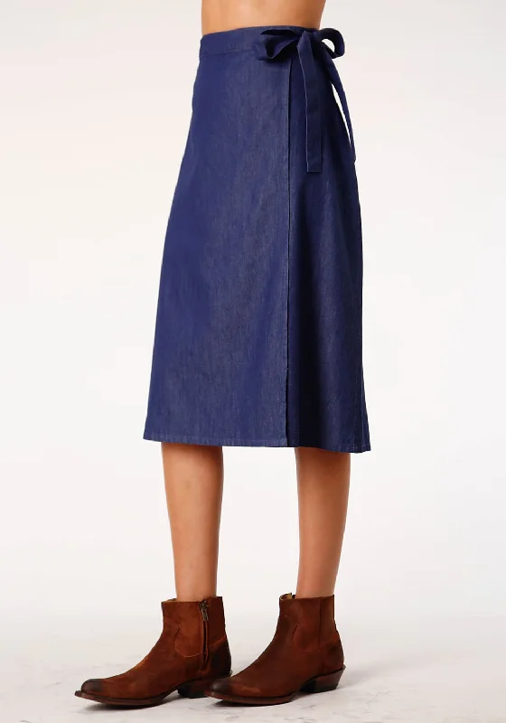 Skirts for a nature walk Roper Womens Indigo Denim 100% Cotton Wrap Self Ties Skirt