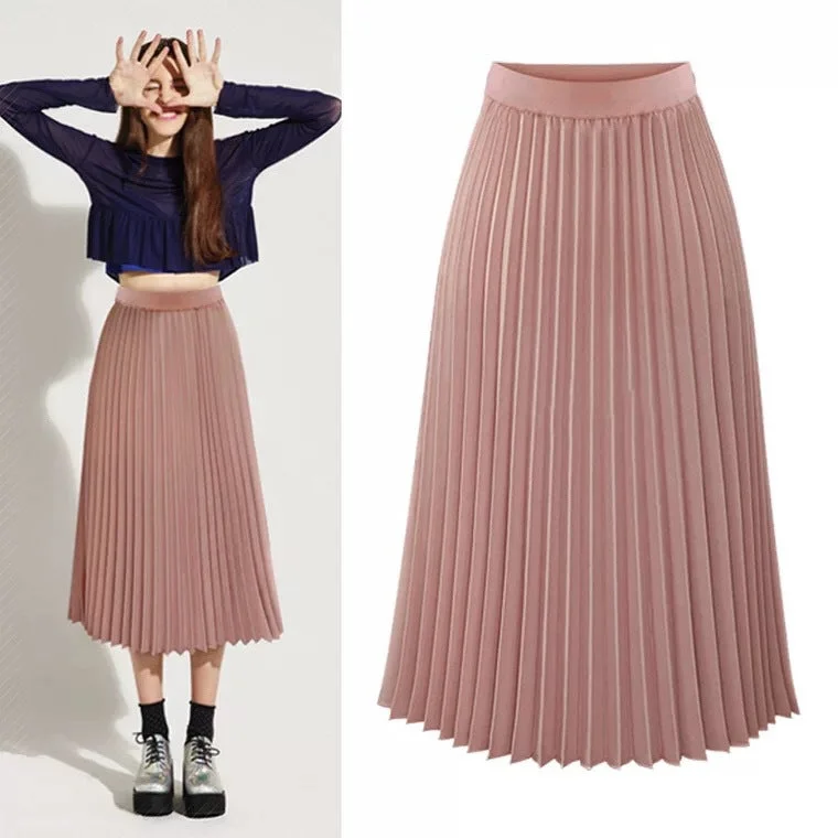 Printed silk skirts for evening LionVII Women's Chiffon High Waist Pleated Skirts