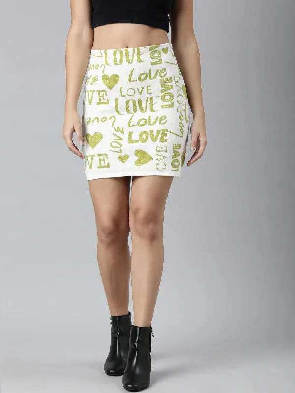 Skirts for a beach wedding Women Self Design Green Pencil Mini Skirt