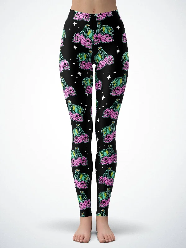 Women's Tight Trousers with Mesh Panels in Black for a Sexy and Modern AppearanceCherry Skull (Black) Tights