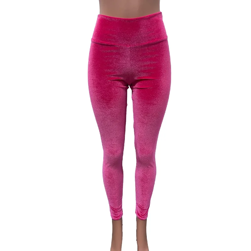 Hot Pink Velvet High Waisted Leggings Pants