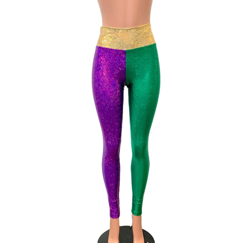 Mardi Gras Leggings - Holographic Color Block Pants