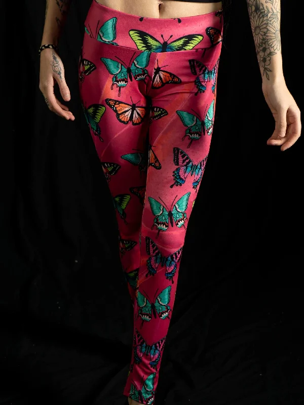 Plus Size Women's Printed Tight Trousers in Floral Patterns for a Spring - Inspired OutfitMaroon Butterfly Leggings Plus Size Women's Printed Tight Trousers in Floral Patterns for a Spring - Inspired OutfitMaroon Butterfly Leggings