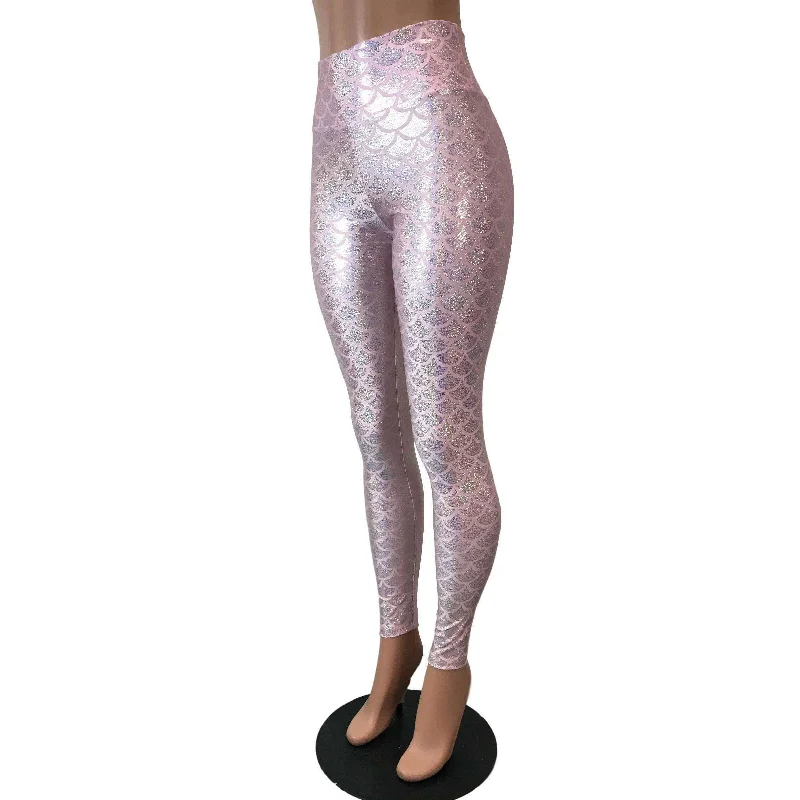Women's Metallic Tight Trousers in Gold for a Glamorous Party EnsemblePink Mermaid Scale Holo Holographic High Waisted Leggings Pants Women's Metallic Tight Trousers in Gold for a Glamorous Party EnsemblePink Mermaid Scale Holo Holographic High Waisted Leggings Pants
