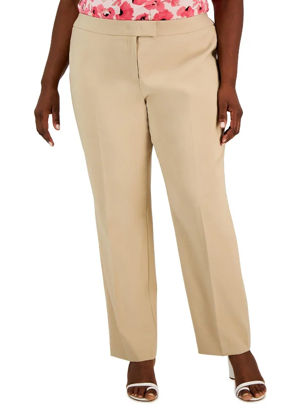 Plus Womens High Rise Khaki Straight Leg Pants