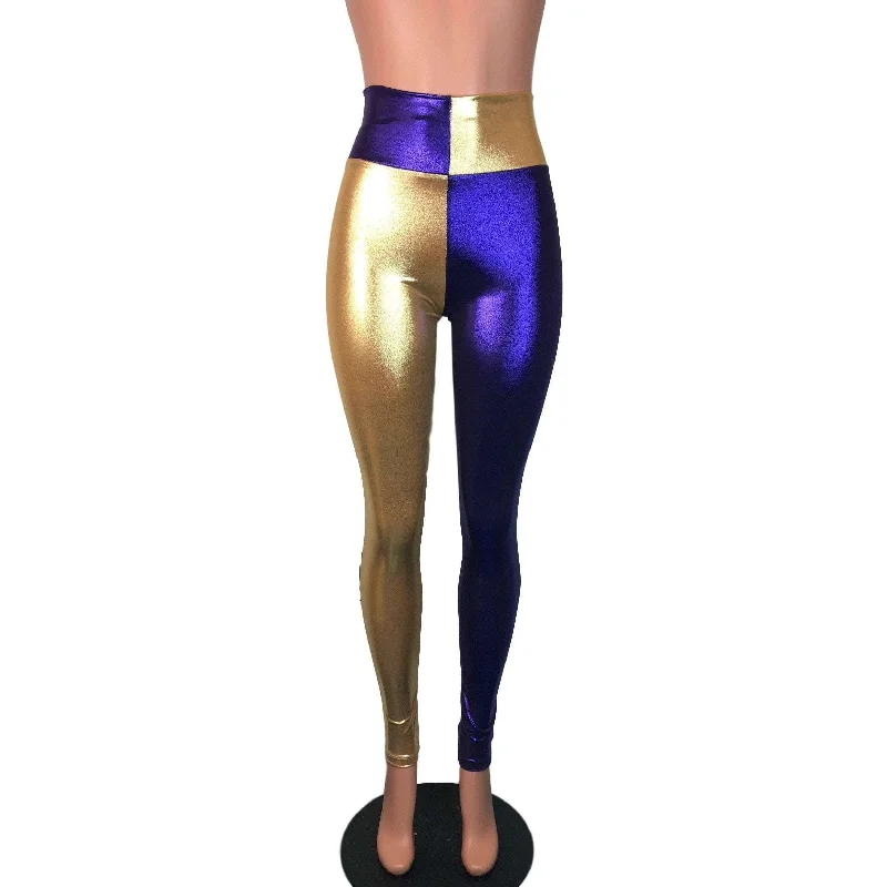 Women's High - Waisted Tight Trousers with Side Slits in Beige for a Trendy Look*Sample - Purple & Gold Sports Team Mystique Holographic High Waist Leggings Pants - Final Sale Women's High - Waisted Tight Trousers with Side Slits in Beige for a Trendy Look*Sample - Purple & Gold Sports Team Mystique Holographic High Waist Leggings Pants - Final Sale