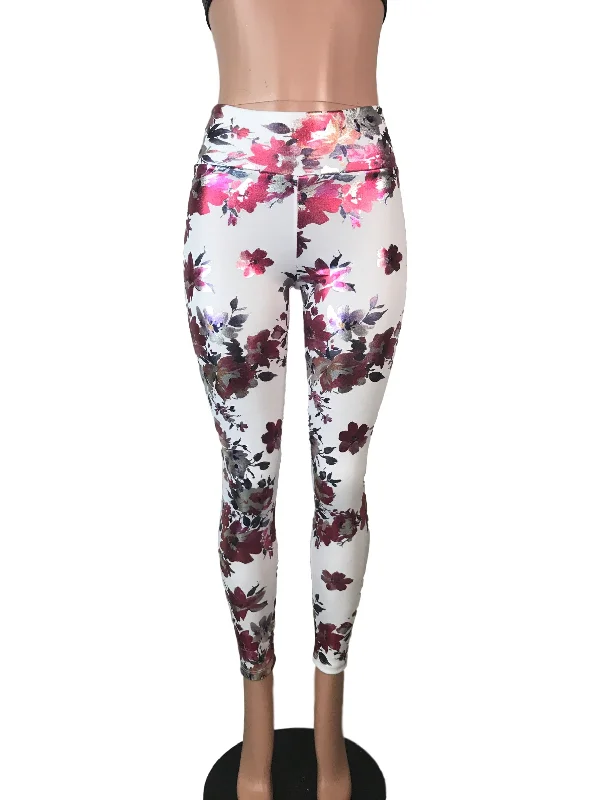 SALE - SMALL ONLY - Floral Metallic High-Waisted Leggings Pants