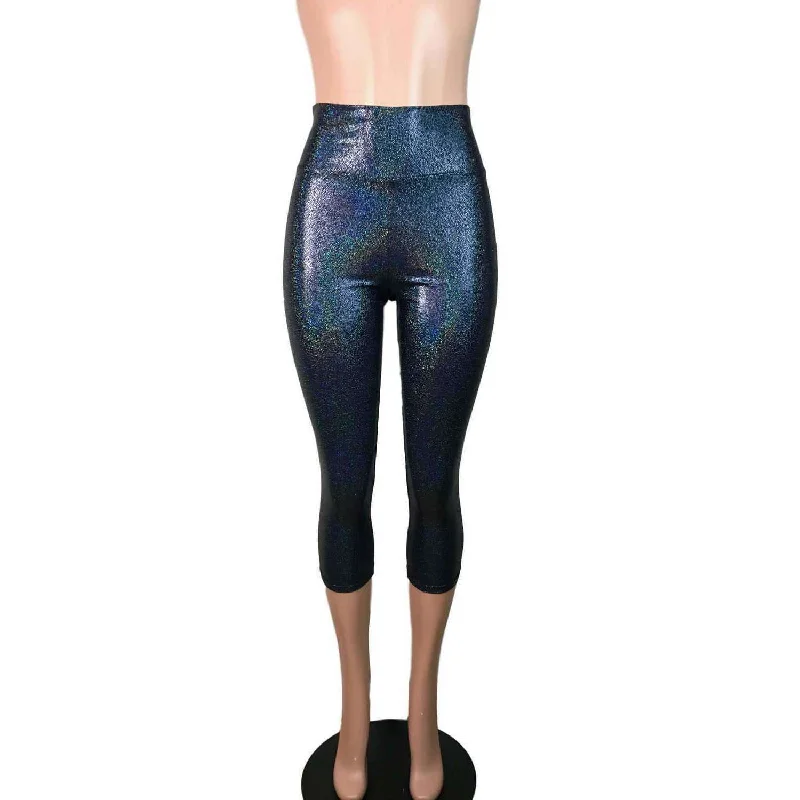 SALE - XL - Black Holographic Cropped Capri Leggings Pants