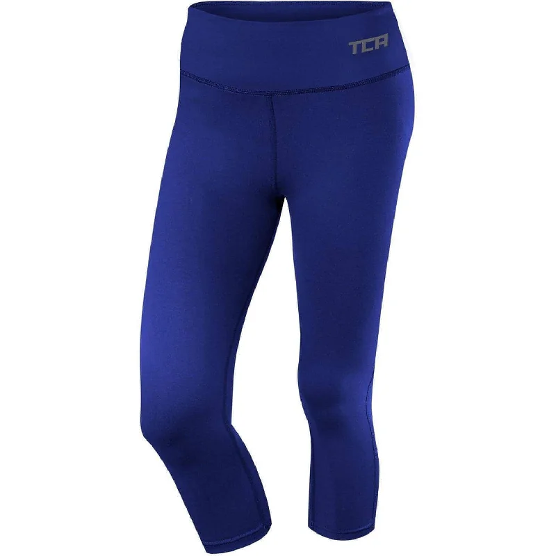 Women's Tight Trousers with Rhinestone Embellishments in Silver for a Sparkly LookTCA Pro Performance Supreme Womens 3/4 Capri Running Tights - Blue