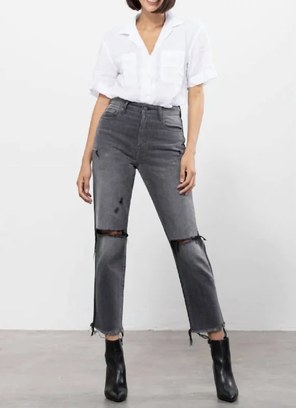 Plus Size Women's Embroidered Tight Trousers in White for a Feminine and Elegant StyleTwo Tone Trecey High Rise Straight Jean in Black Plus Size Women's Embroidered Tight Trousers in White for a Feminine and Elegant StyleTwo Tone Trecey High Rise Straight Jean in Black